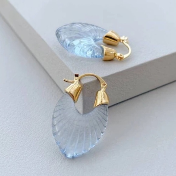 Arctic Sea Blue Ocean Vintage Hoops Gold Plated Transparent Loop New NWOT - Picture 1 of 15